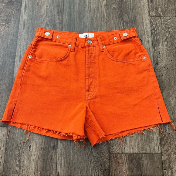 7 For All Mankind Cutoff denim Shorts Women’s Size 30 Orange - Picture 1 of 7